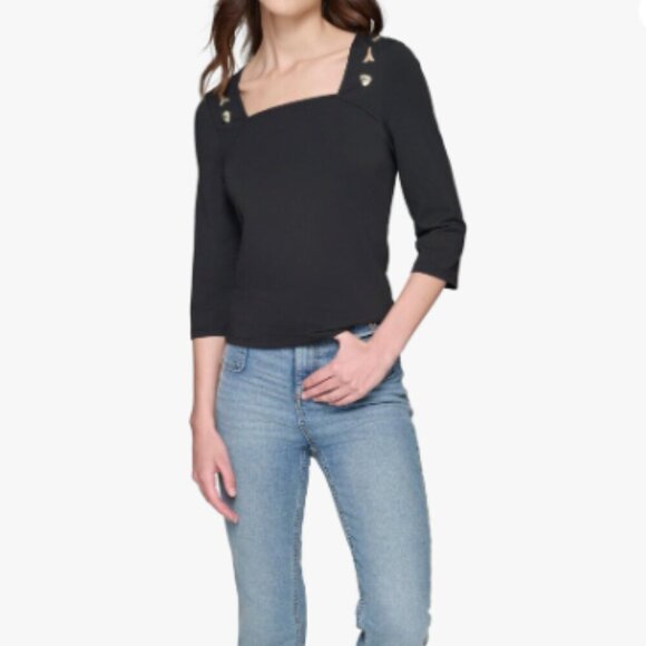 NWT! NEW! Karl Lagerfeld Paris LONG SLEEVE KNIT WITH PINS Women Square Neckline - Picture 3 of 5